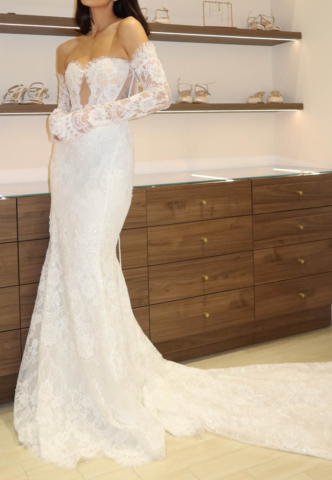 Mermaid Long Sleeves Square Lace Wedding Dress