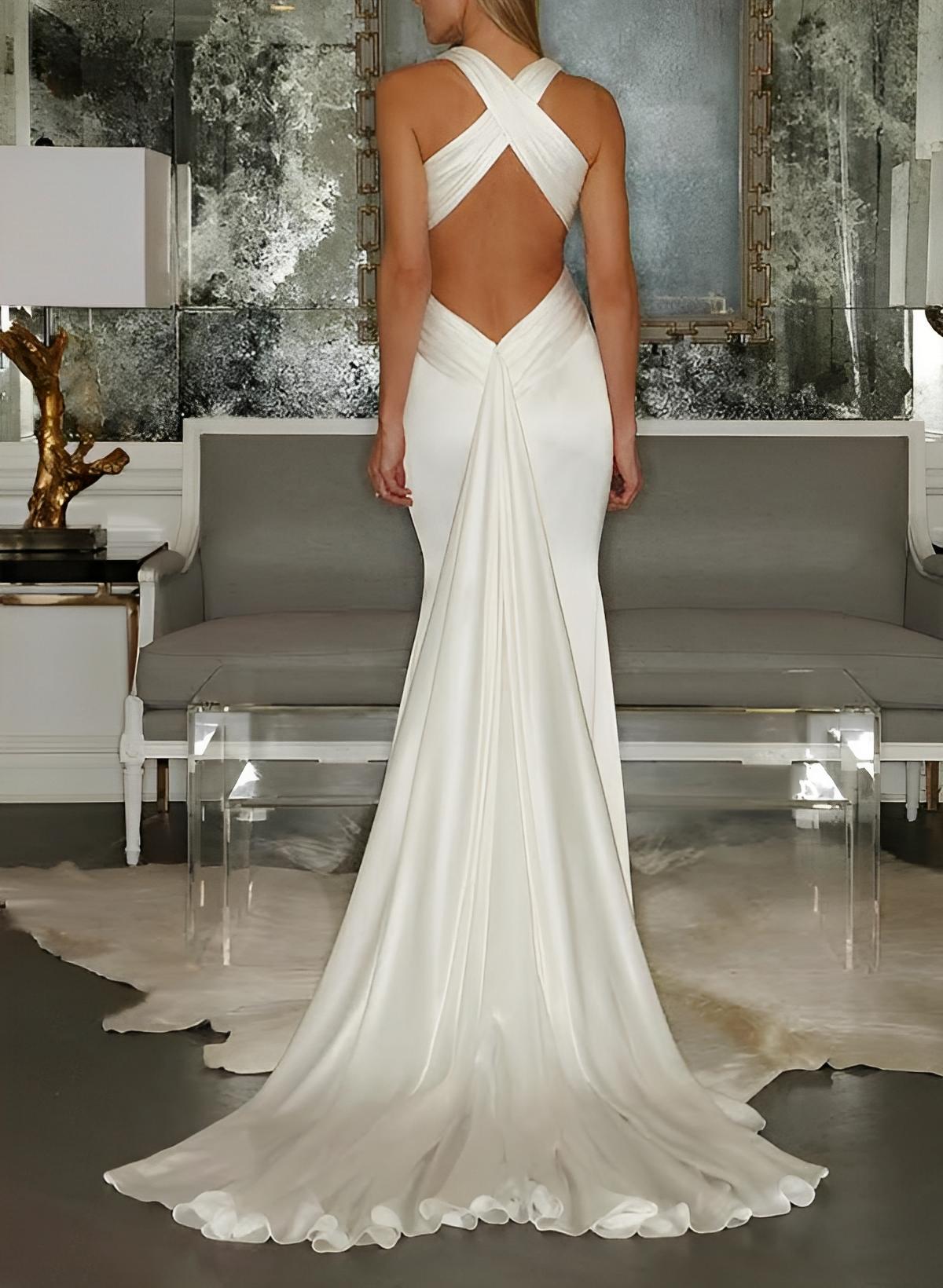 V-Neck Floor-length Crass Black Wedding Dress