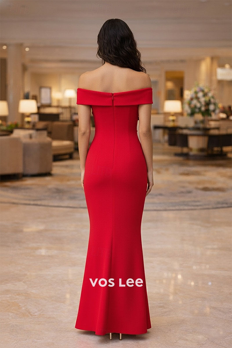 Red Off-the-Shoulder Mermaid Evening Gown | 3D Floral Appliqué Formal Dress