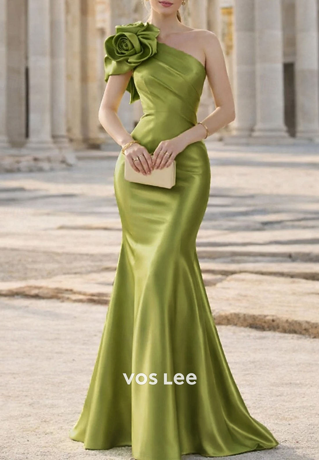 Sky Blue Satin Mermaid Mother of the Bride Gown with 3D Rose Detail