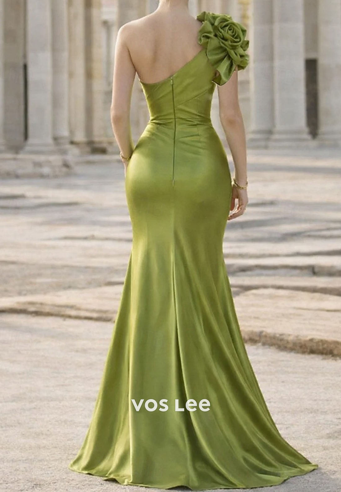 Sky Blue Satin Mermaid Mother of the Bride Gown with 3D Rose Detail