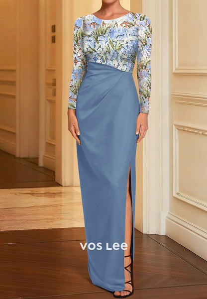 Long Sleeve Floral & Fuchsia Formal Dress for Mother of the Bride