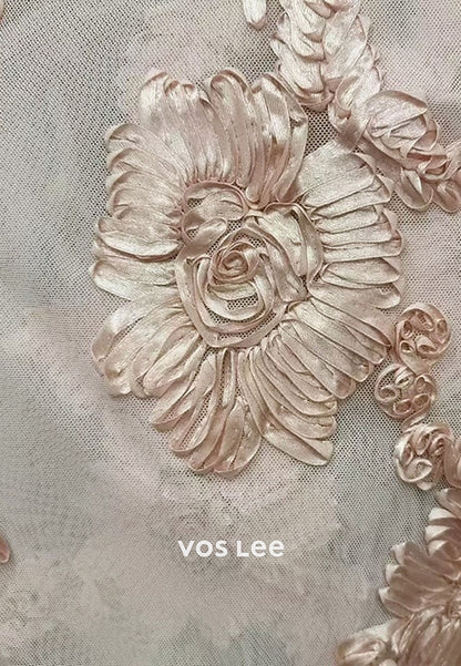 Nude Pink Embroidered Mermaid Gown with Detachable Shawl