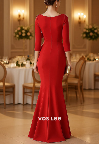 Elegant 3_4 Length Sleeve Boat Neck Mermaid Evening Gown