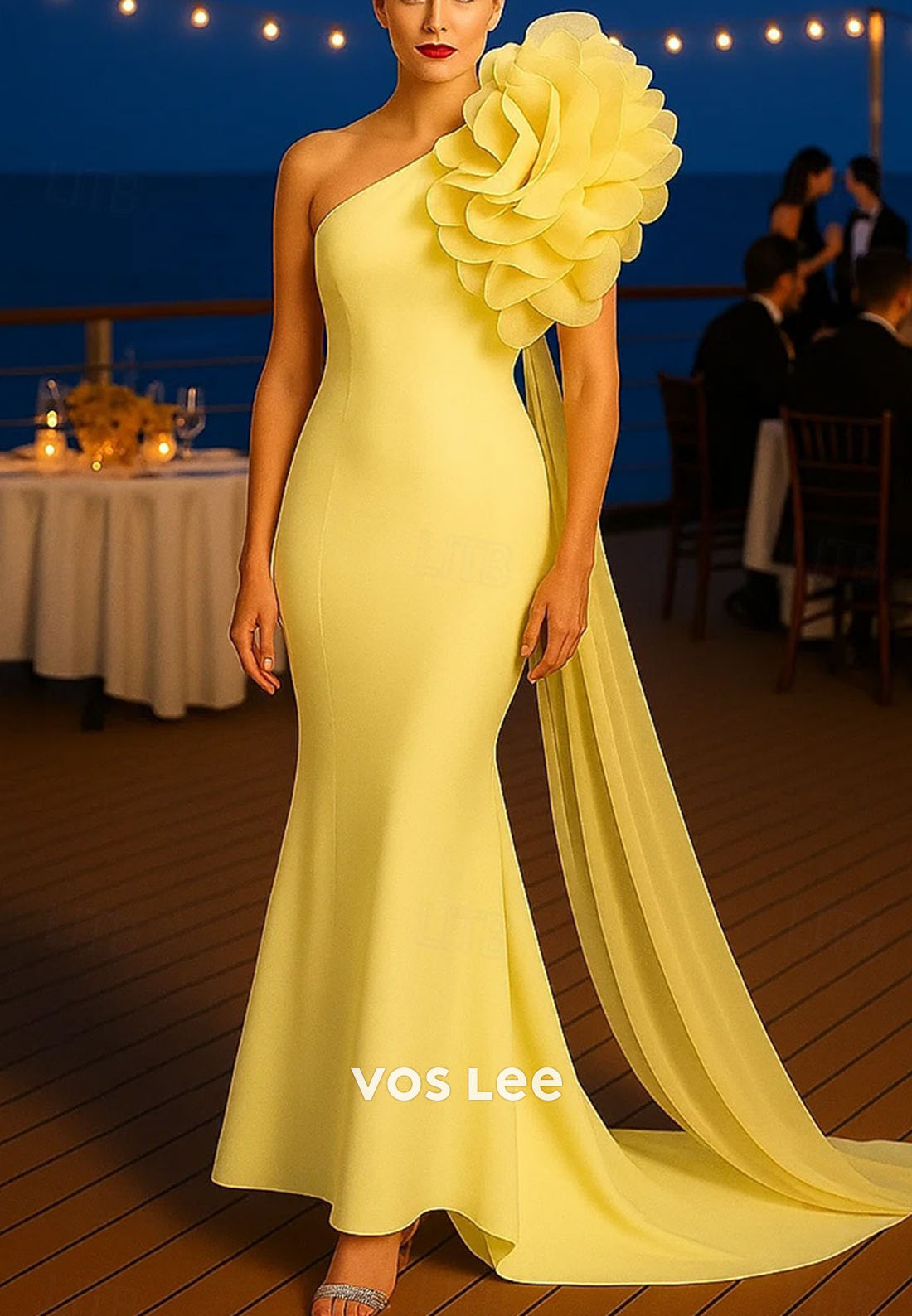 Elegant Sleeveless One Shoulder Garden Party Wedding Organza with Shouder Flower