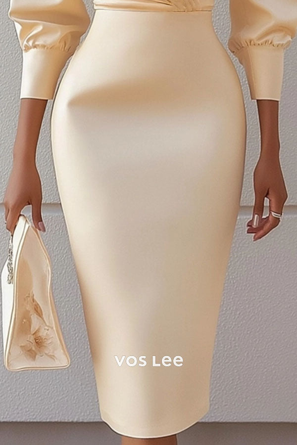 Mother of th Bride Dress Champagne V Neck 3D Floral Knee-Length Dress