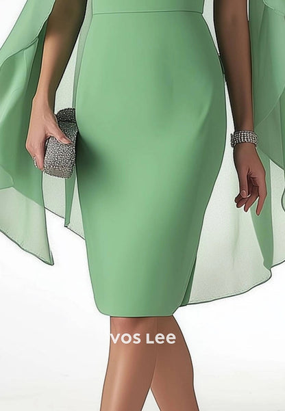 Mother of th Bride Dress Green Crew Neck 3D Floral Knee-Length Dress