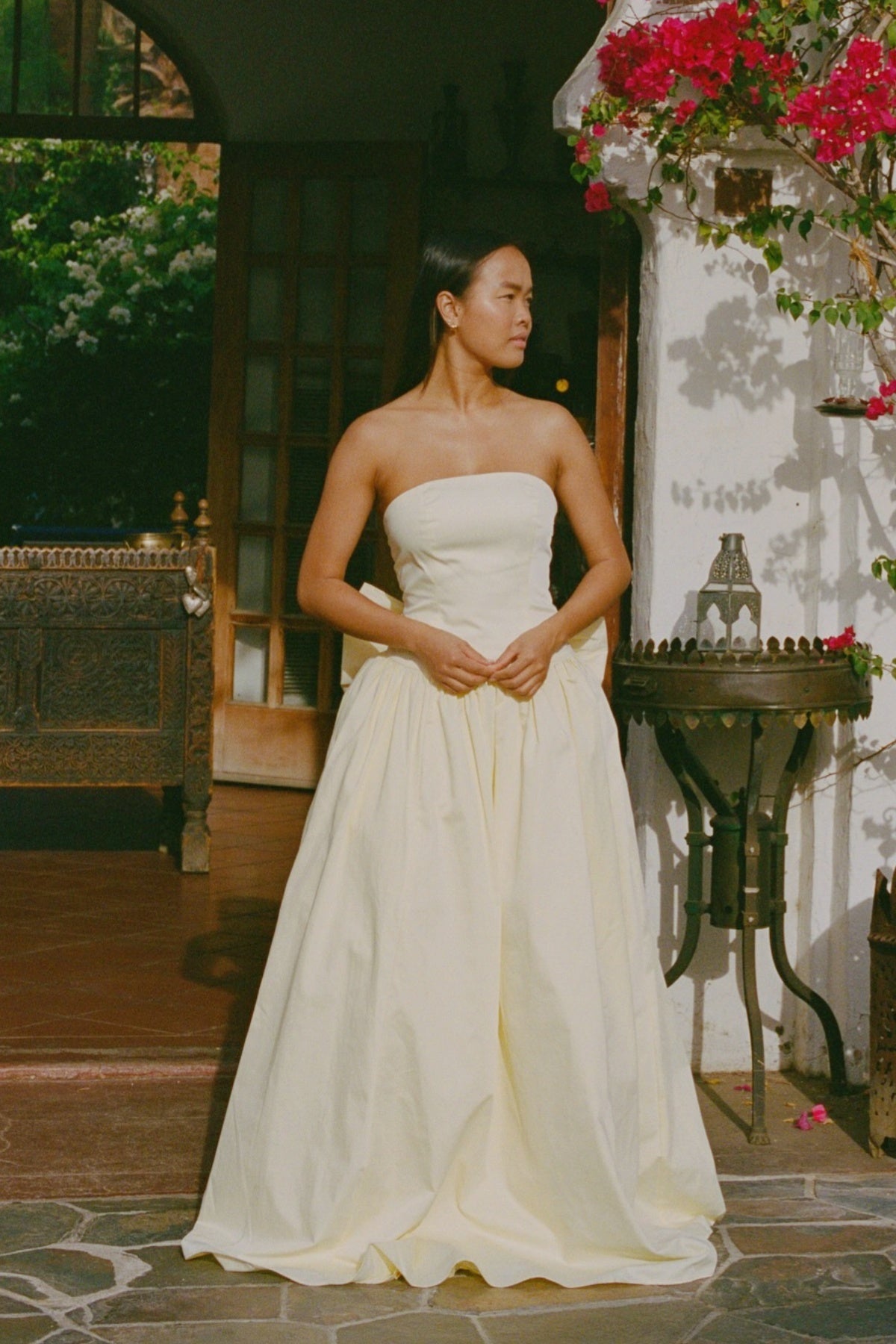 Yellow Strapless A-Line Maxi Dress with Bow Sweety Prom Dress