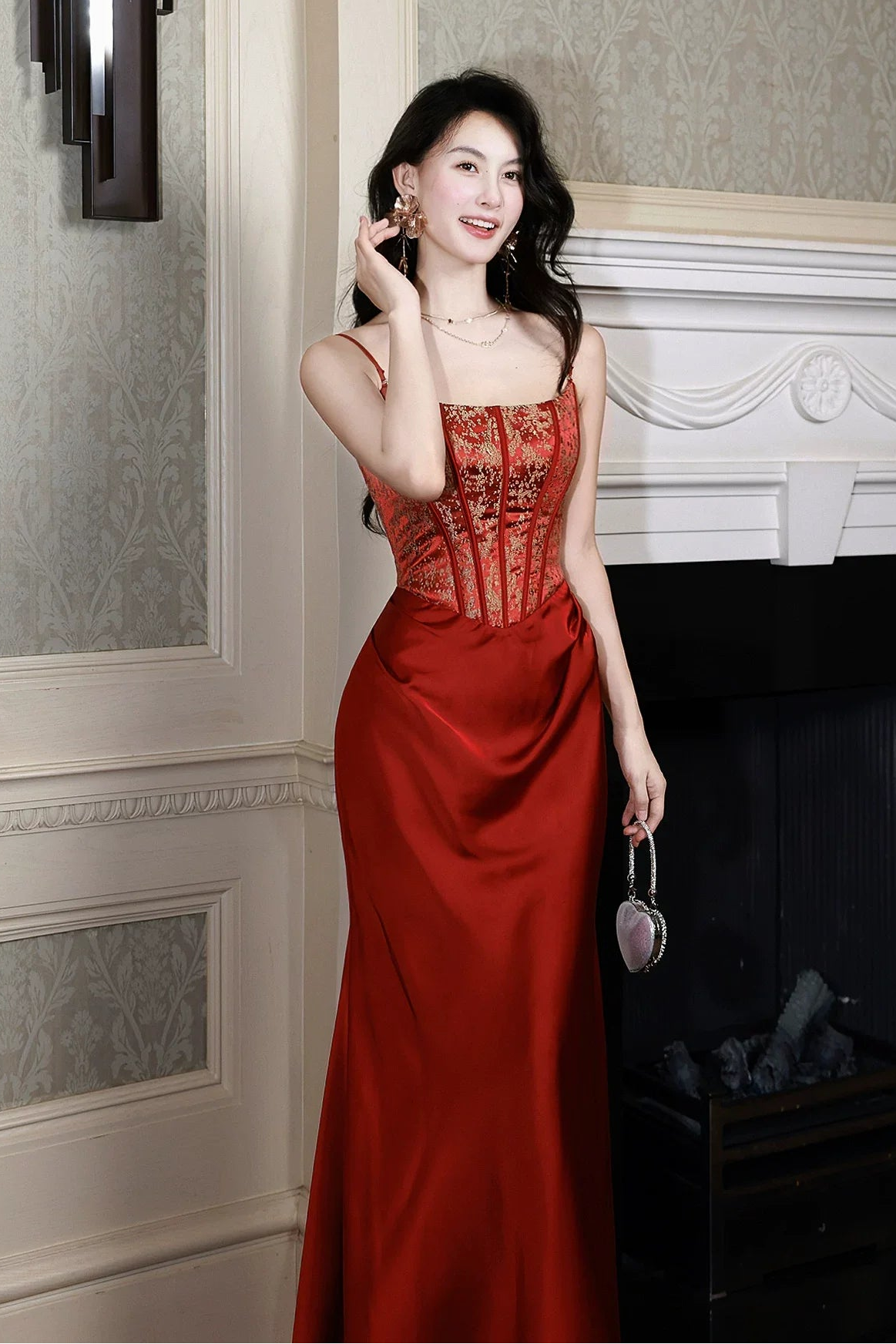 Spaghetti Strap Burgundy Satin MermaidAnkle Length Pleated Prom Dress