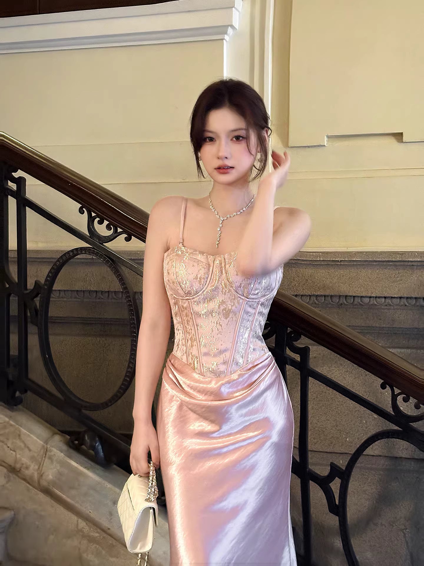 Pink Modest Mermaid Spaghetti Straps Ruffles Long Prom Dresses