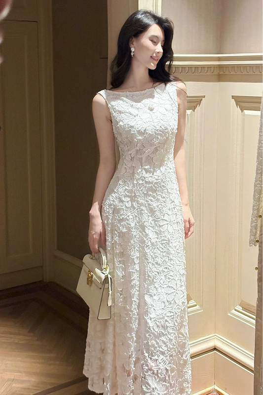 Elegant A Line Bateau Neck White Lace Mid Length Prom Dresses