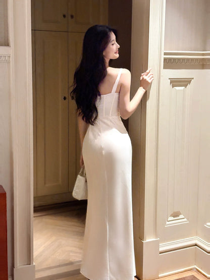 Simple Sheath Square Neck Satin With Pleated Prom Dresses