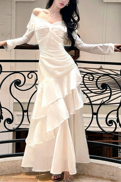 Classy Mermaid Off The Shoulder Long Sleeve Pleated Prom Dress