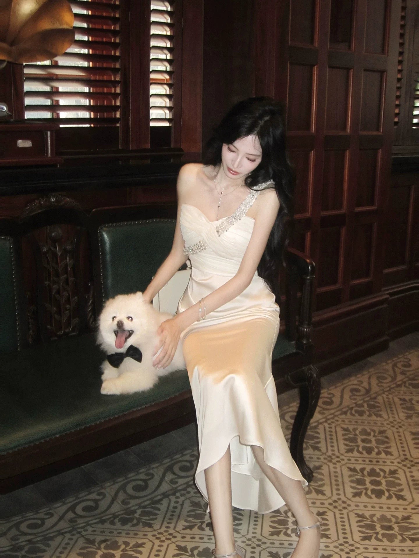 One Shoulderd Classy Mermai White With Beaded Satin Ankle Length Pleated Prom Dress