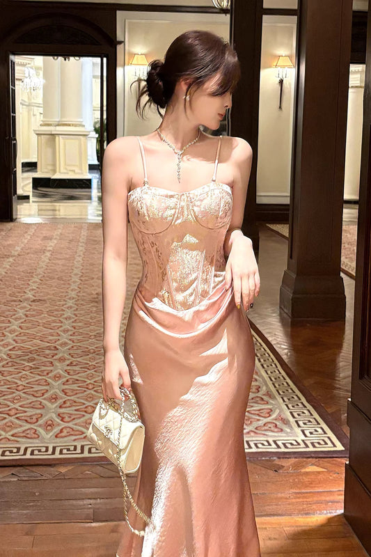 Pink Modest Mermaid Spaghetti Straps Ruffles Long Prom Dresses