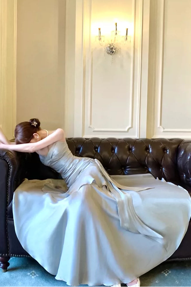 Modest Mermaid Spaghetti Straps Ruffles Long Prom Dresses