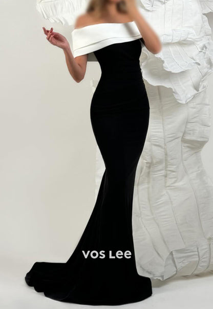 Off the Shoulder Mermaid Formal Dresses  Evening Dresses with Sweep Train