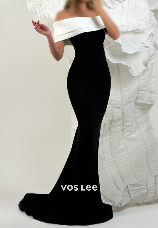 Off the Shoulder Mermaid Formal Dresses  Evening Dresses with Sweep Train