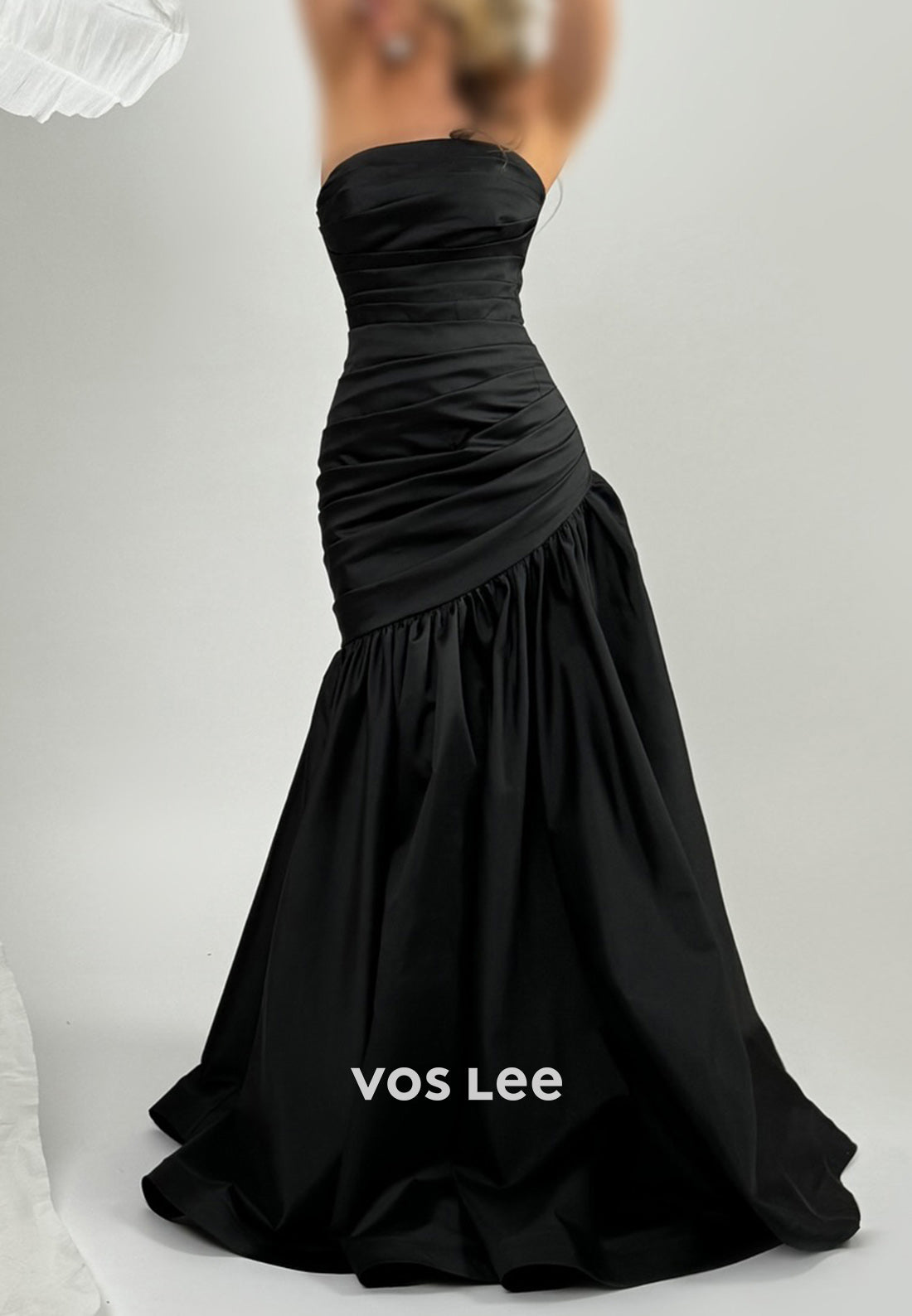 Classic & Timeless Black Strapless Pleated Mermaid Evening Dresses with Brush Train