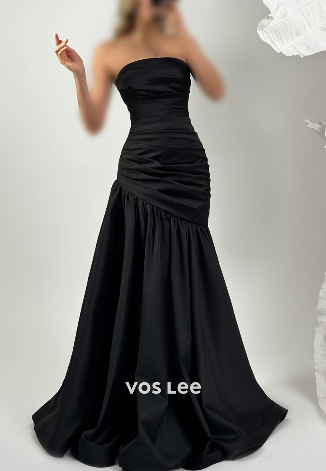 Classic & Timeless Black Strapless Pleated Mermaid Evening Dresses with Brush Train