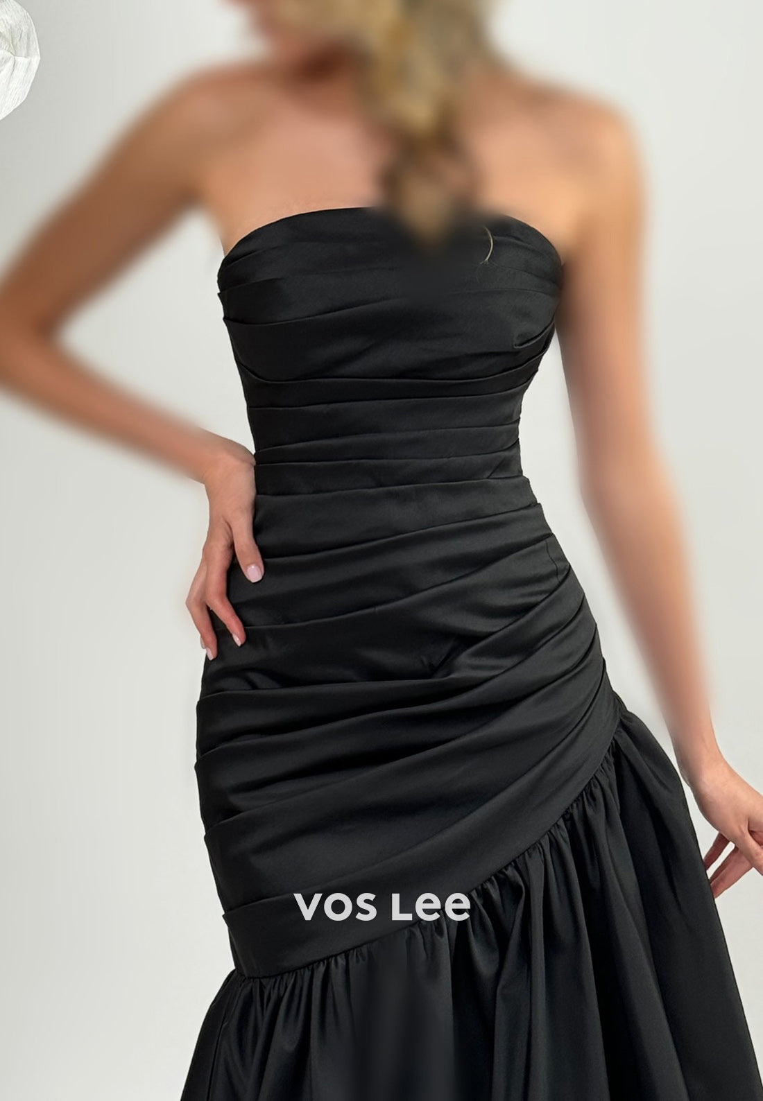 Classic & Timeless Black Strapless Pleated Mermaid Evening Dresses with Brush Train