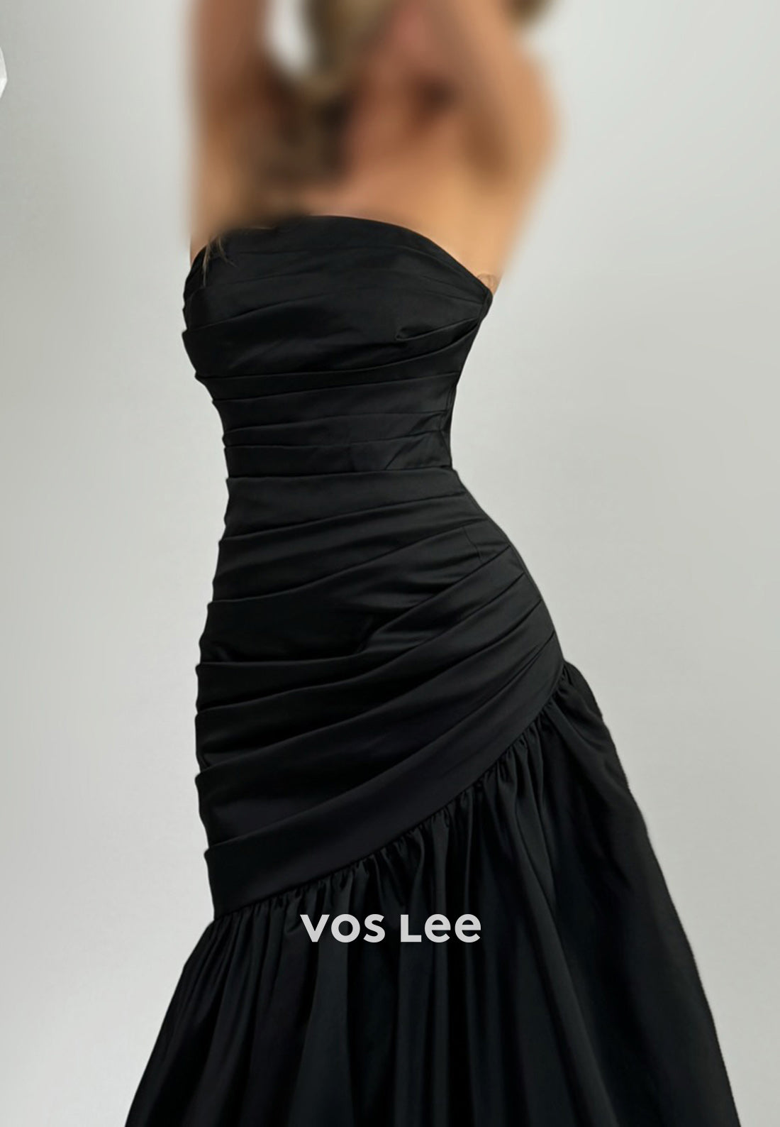 Classic & Timeless Black Strapless Pleated Mermaid Evening Dresses with Brush Train