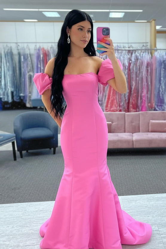 Off the Shoulder Pink Mermaid Long Dress