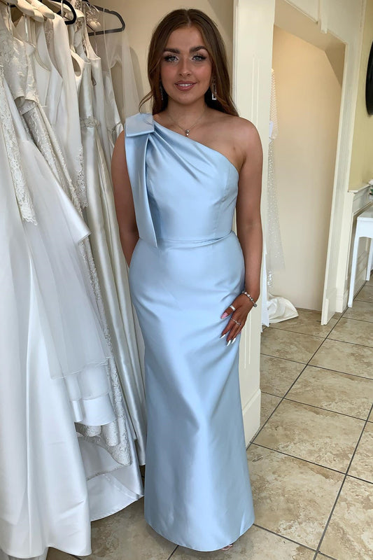 One Shoulder Dusty Blue Mermaid Bridesmaid Dresses
