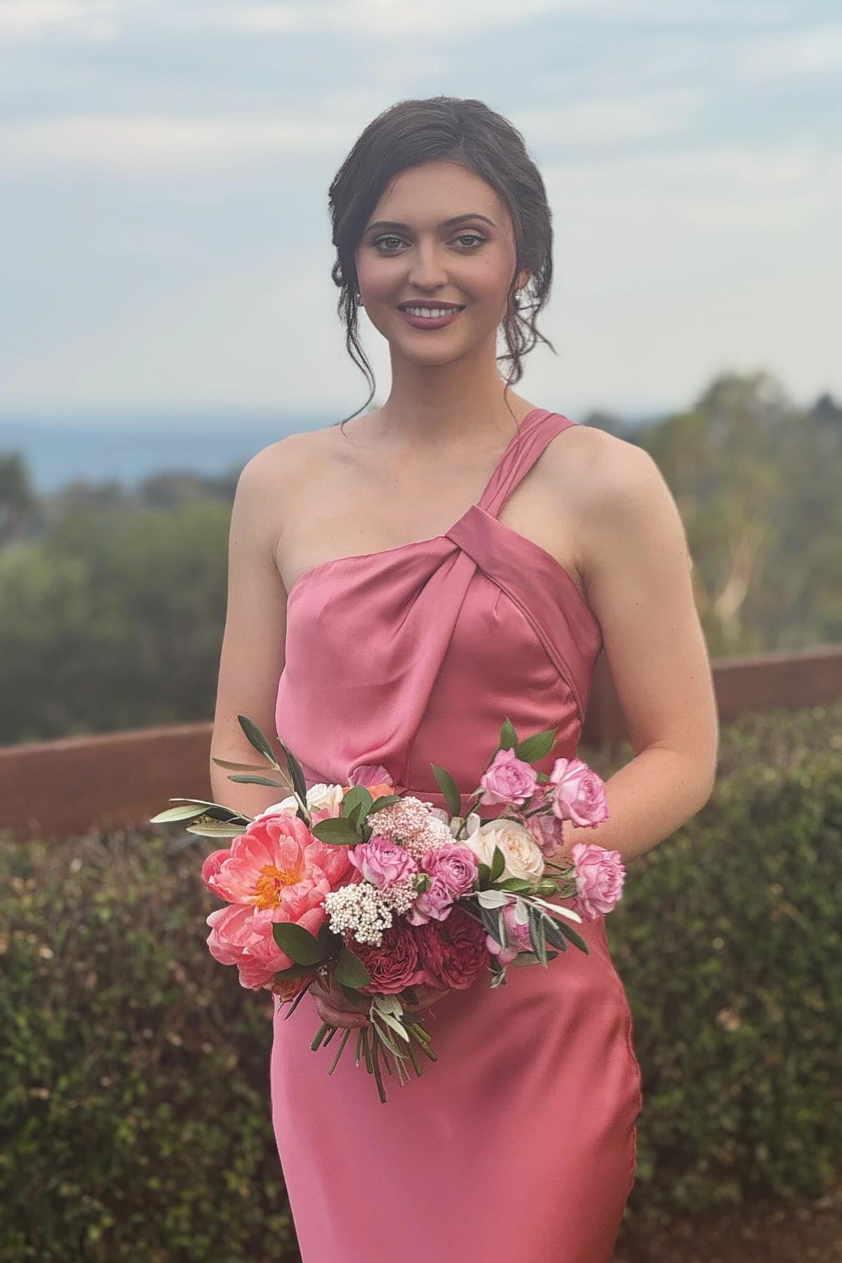 One Shoulder Rose Sheath Bridesmaid Dress