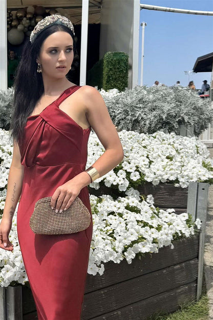 One Shoulder Rose Sheath Bridesmaid Dress