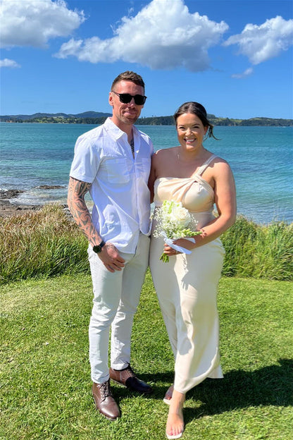 One Shoulder Rose Sheath Bridesmaid Dress