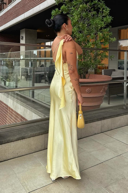 One Shoulder Yellow Sheath Satin Bridesmaid Dress