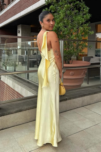 One Shoulder Yellow Sheath Satin Bridesmaid Dress