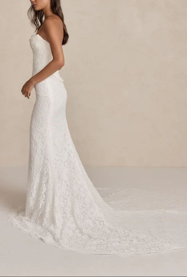 Strapless Lace Corset Bodice Mermaid Wedding Dress with Chapel Train