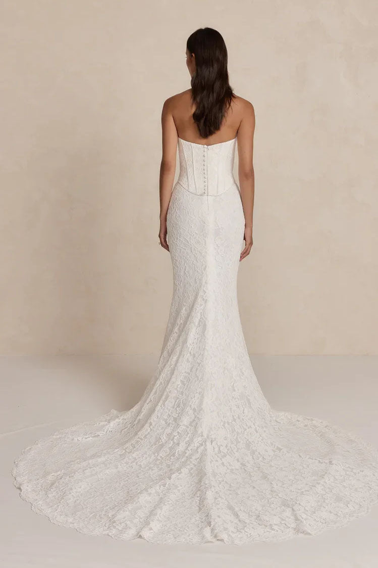 Strapless Lace Corset Bodice Mermaid Wedding Dress with Chapel Train