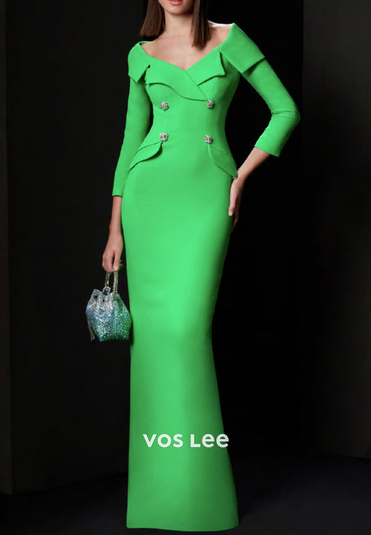 3/4 Cap Sleeves V Neck Floor-Length Mermaid Mother of Bride Dresses