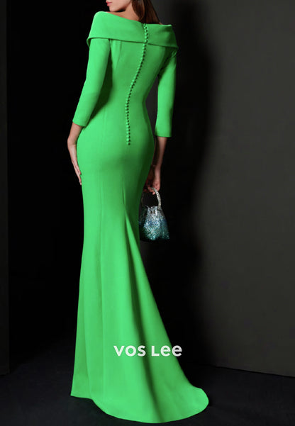 3/4 Cap Sleeves V Neck Floor-Length Mermaid Mother of Bride Dresses
