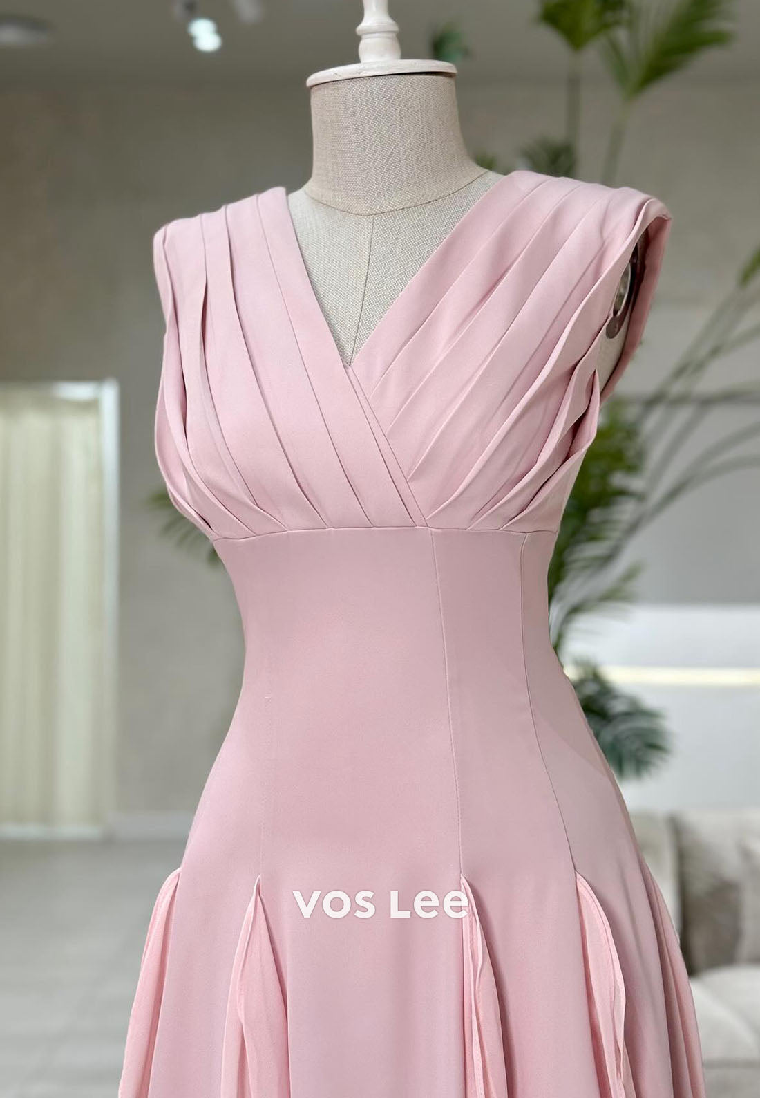 Simple Pink Pleated A Line Ruffles Long Evening Dress