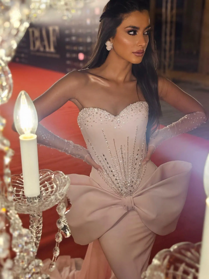 Pink Strapless Mermaid Gown with Oversized Bow | Evening Dress