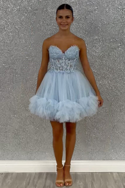 Pretty A-Line Sweetheart Lace Up Short Tulle Homecoming Dress