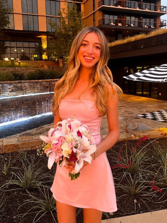 Pretty A Line Strapless Pink Short Homecoming Dress