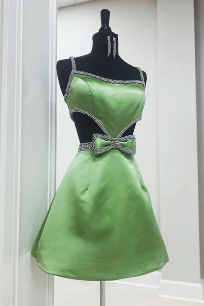 Pretty A-Line Spaghetti Straps Short Homecoming Dress With Bowknot and Beading
