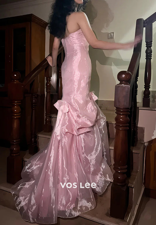 Glamorous & Dramatic Strapless Bowknot Mermaid Prom Dresses with Sweep Train