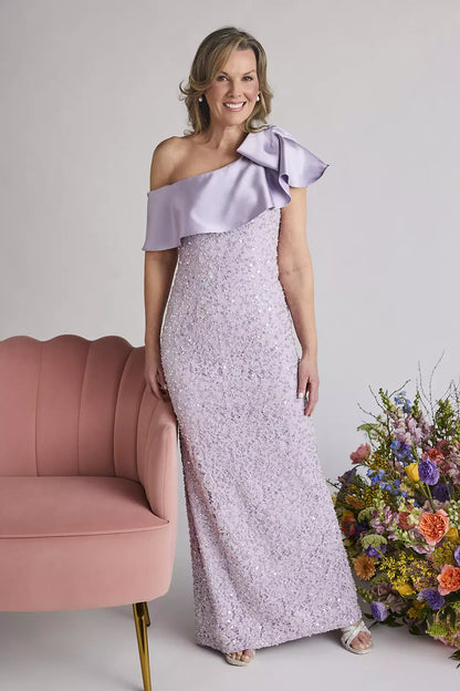 One-Shoulder Lilac Mother of the Bride Dress | Ruffle Long Formal Gown