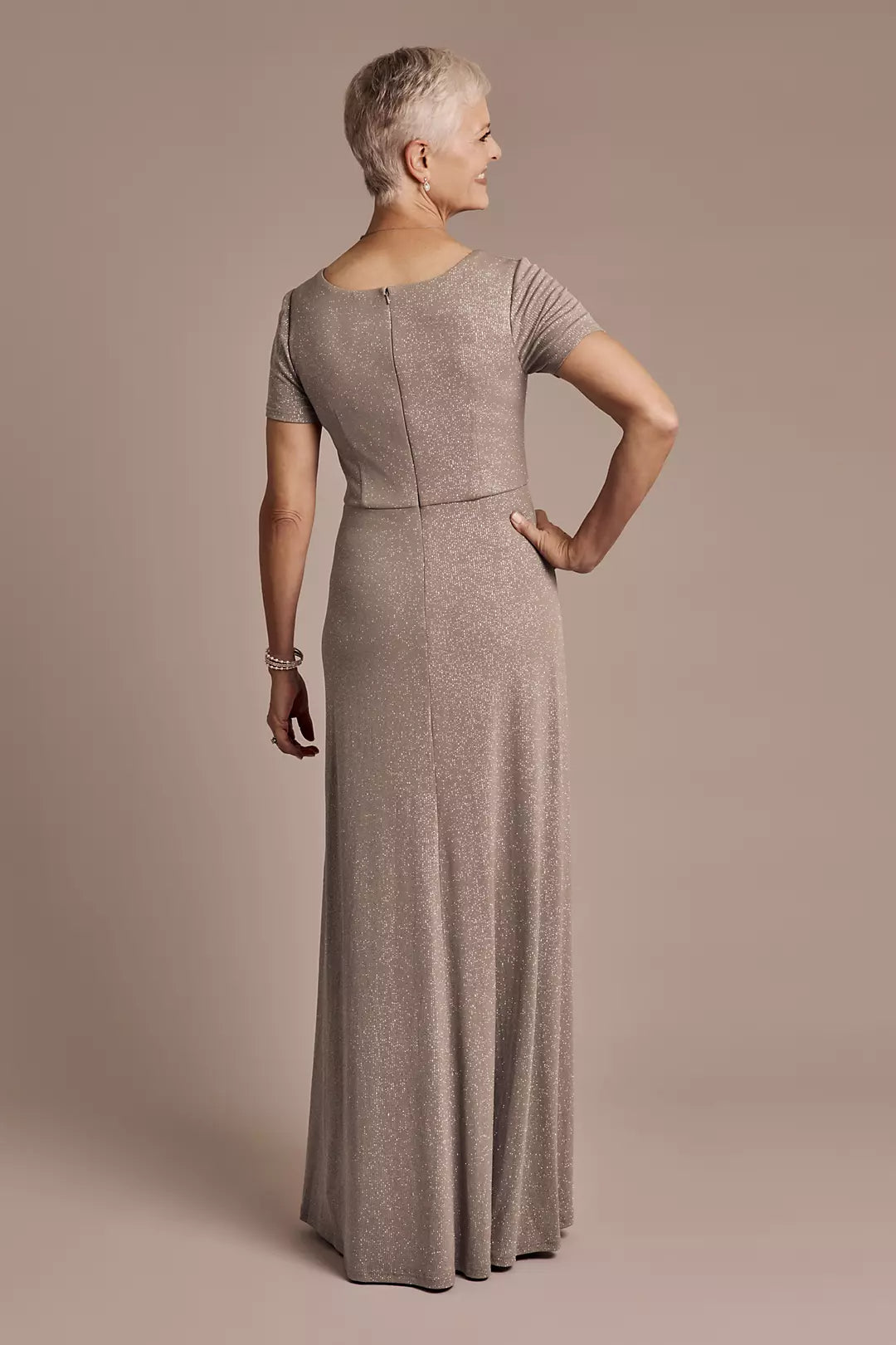 V-Neck Mother of the Bride Dress | Short Sleeve Floor-Length A-Line Gown with Wrap Waist