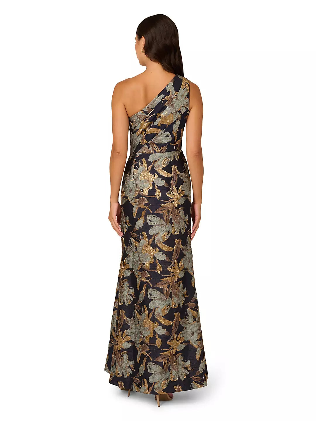 Black Floral One-Shoulder Evening Dress | Long Sleeve A-Line Floor-Length Formal Gown