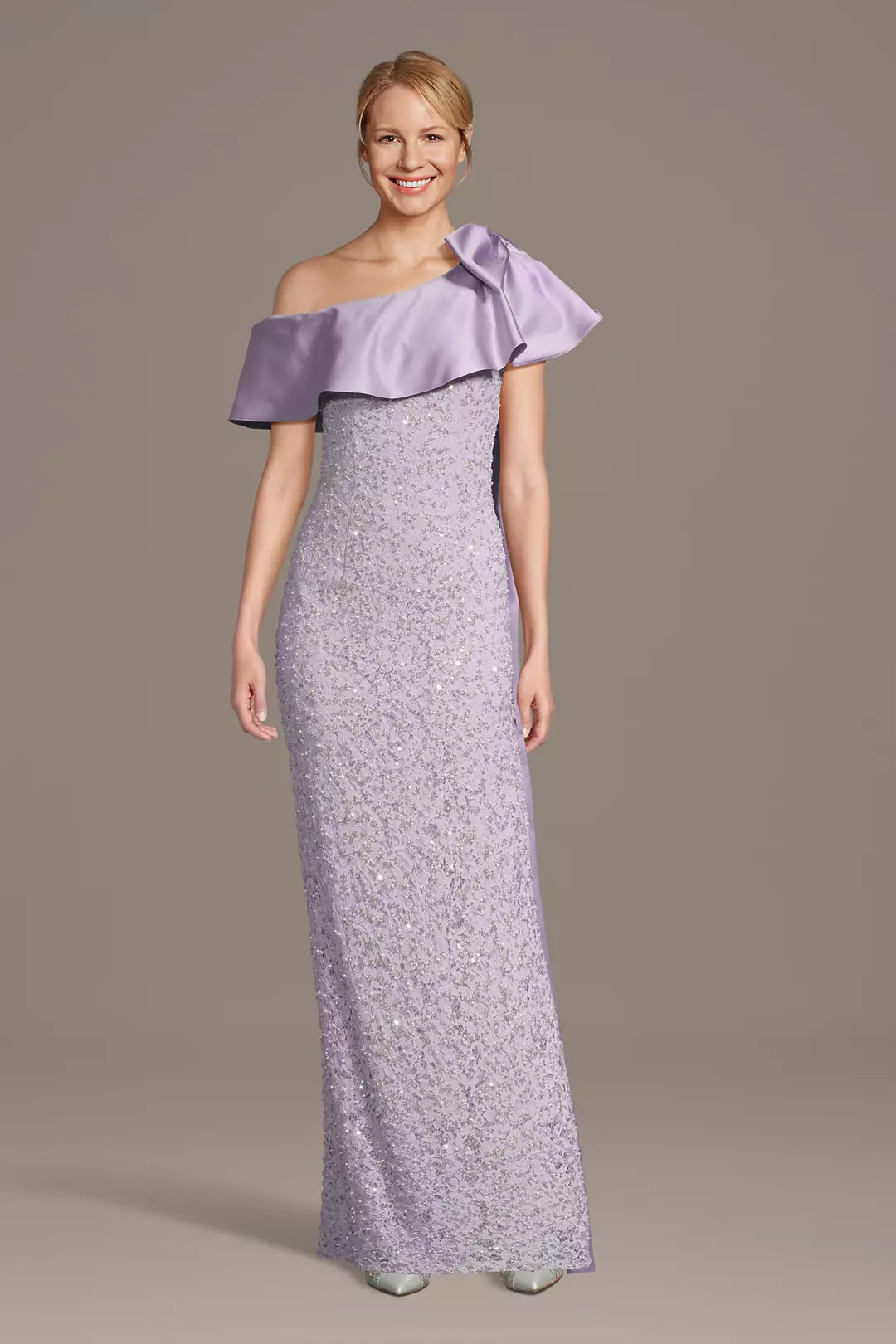 One-Shoulder Lilac Mother of the Bride Dress | Ruffle Long Formal Gown
