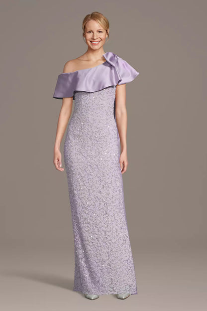 One-Shoulder Lilac Mother of the Bride Dress | Ruffle Long Formal Gown