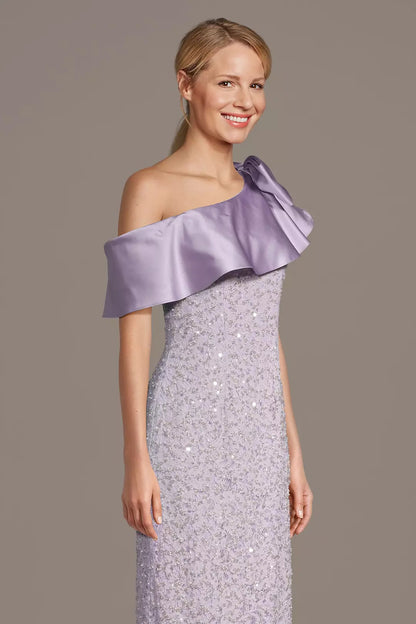 One-Shoulder Lilac Mother of the Bride Dress | Ruffle Long Formal Gown