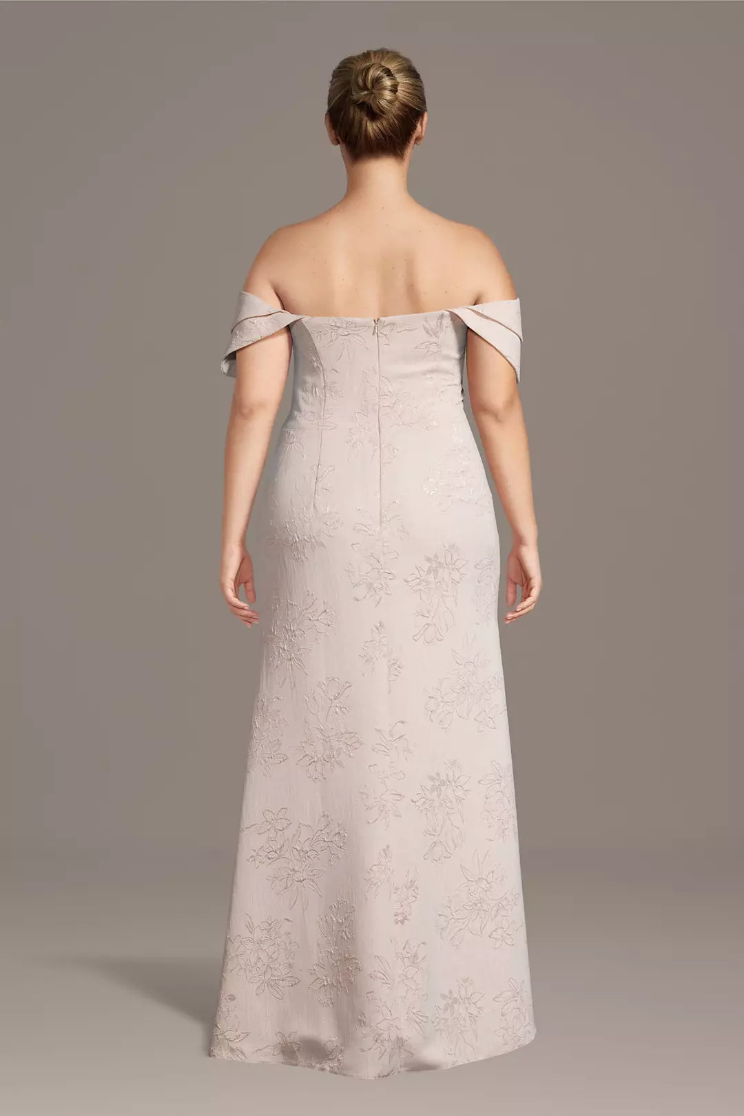 Blush Pink Off-Shoulder Evening Dress | Floor-Length Formal Gown with High Slit and Draping